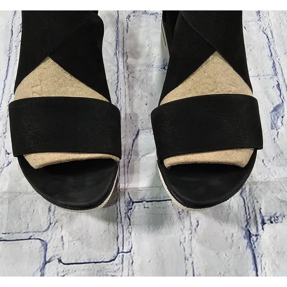Eileen Fisher WOMENS SIZE 6 Tumbled Nubuck Leather Platform Black Sandals