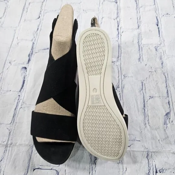 Eileen Fisher WOMENS SIZE 6 Tumbled Nubuck Leather Platform Black Sandals