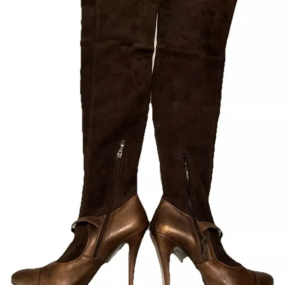 El Dante’s Brown Suede Over the Knee Stiletto Heel Boots. Sz. 9. Made in Spain