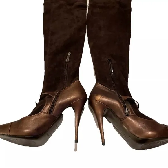 El Dante’s Brown Suede Over the Knee Stiletto Heel Boots. Sz. 9. Made in Spain