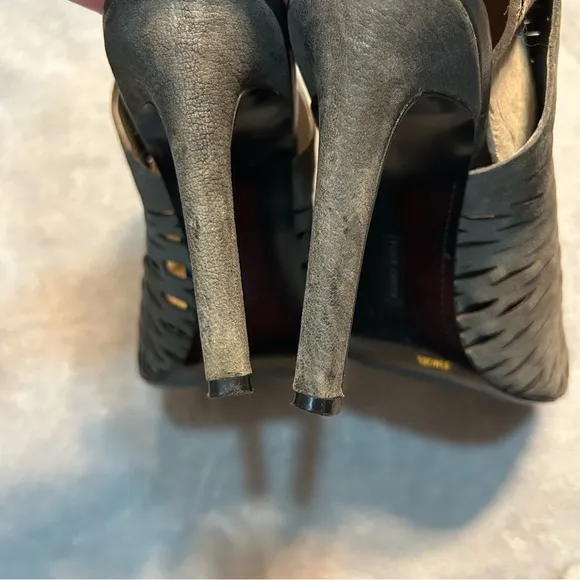 Elegant Gray Peep-Toe Heels, size 8.5