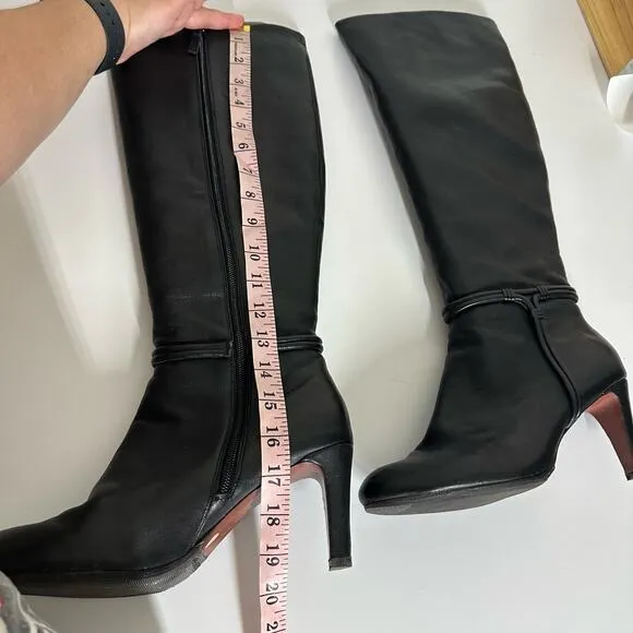 Elie Tahari Black Leather Thigh Tall Heeled Boots Size 39.5