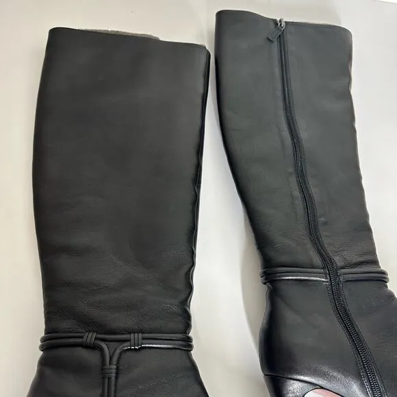Elie Tahari Black Leather Thigh Tall Heeled Boots Size 39.5