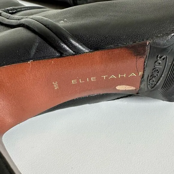 Elie Tahari Black Leather Thigh Tall Heeled Boots Size 39.5