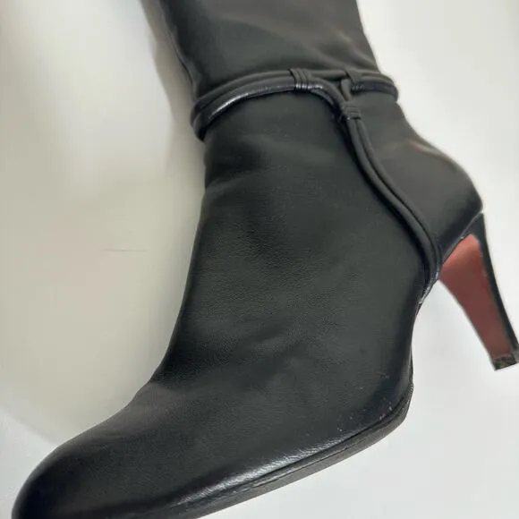 Elie Tahari Black Leather Thigh Tall Heeled Boots Size 39.5