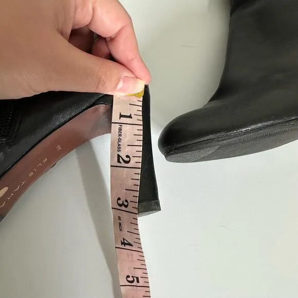 Elie Tahari Black Leather Thigh Tall Heeled Boots Size 39.5