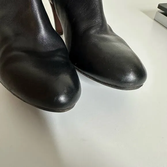 Elie Tahari Black Leather Thigh Tall Heeled Boots Size 39.5