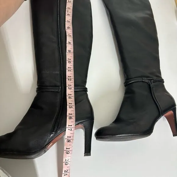 Elie Tahari Black Leather Thigh Tall Heeled Boots Size 39.5