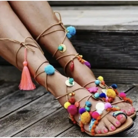 Elina Linardaki Intermix *Penny Lane* lace up leather gladiator sandals 38 7.5