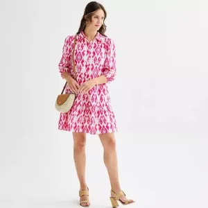 Ellen Tracy Shirt Dress $129 Fuscia Pink Boho Whimsical Button Down Preppy NEW
