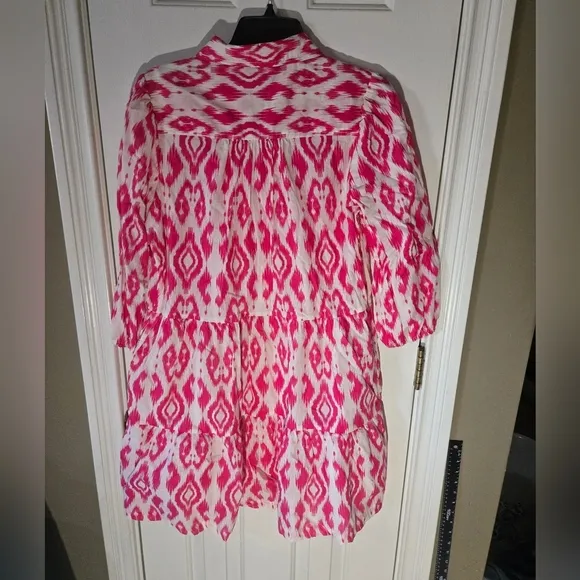 Ellen Tracy Shirt Dress $129 Fuscia Pink Boho Whimsical Button Down Preppy NEW