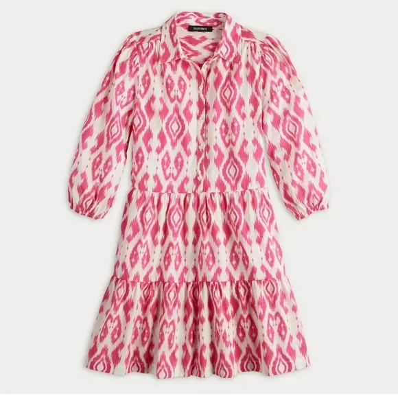 Ellen Tracy Shirt Dress $129 Fuscia Pink Boho Whimsical Button Down Preppy NEW