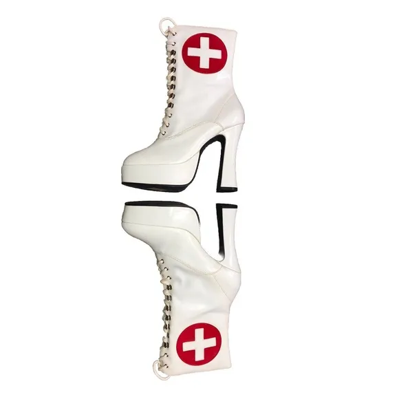 Ellie White‎ Sexy Nurse Platform Boots 8 Chunky Heel Dancing Shoes NEW