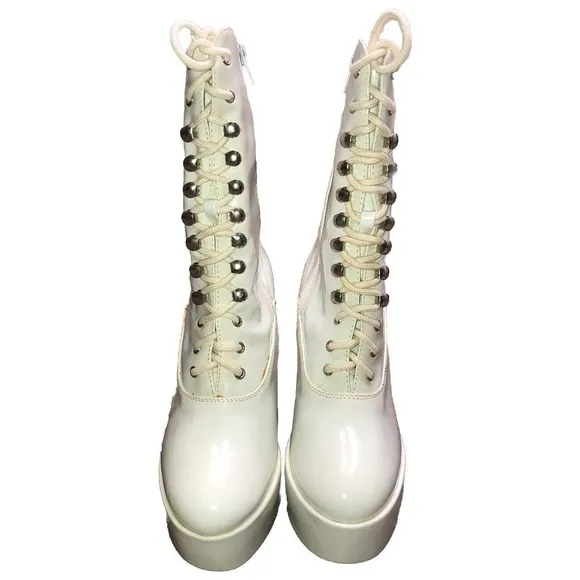 Ellie White‎ Sexy Nurse Platform Boots 8 Chunky Heel Dancing Shoes NEW