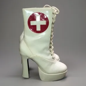 Ellie White‎ Sexy Nurse Platform Boots 8 Chunky Heel Dancing Shoes NEW