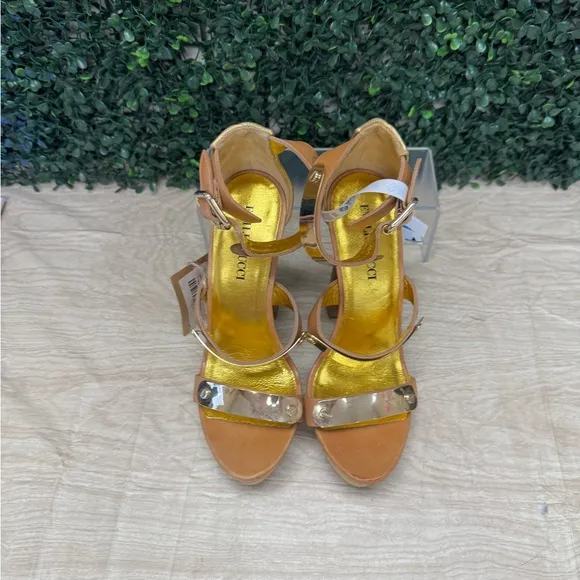 Emilio Pucci Brown Leather Plated Platform Sandals - W6