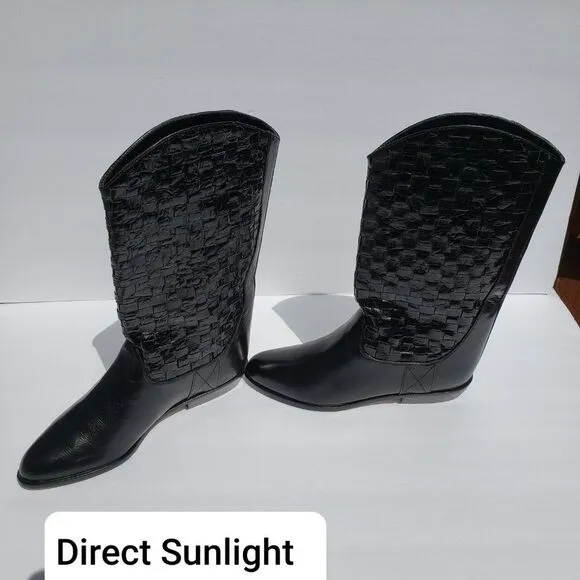 Enzo Angiolini Black Woven Leather Boots Size 6