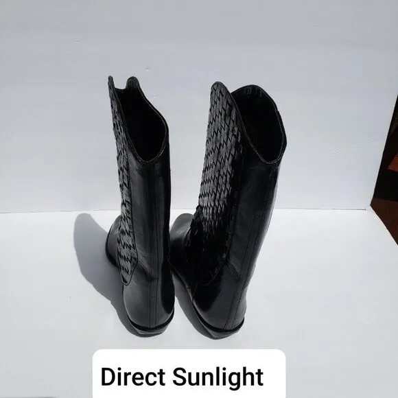 Enzo Angiolini Black Woven Leather Boots Size 6