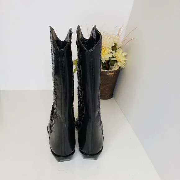 Enzo Angiolini Black Woven Leather Boots Size 6