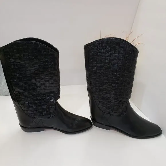 Enzo Angiolini Black Woven Leather Boots Size 6