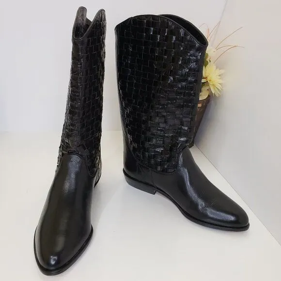 Enzo Angiolini Black Woven Leather Boots Size 6