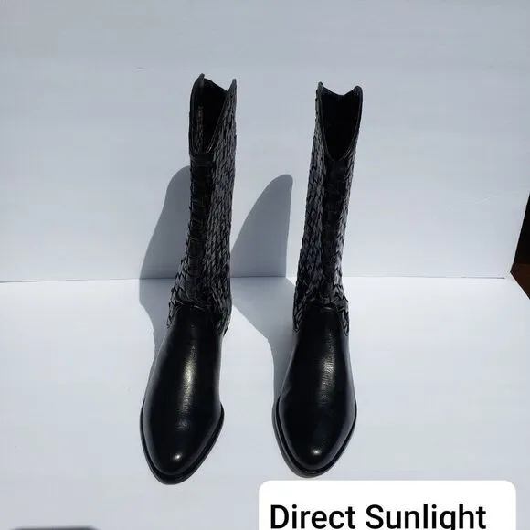 Enzo Angiolini Black Woven Leather Boots Size 6