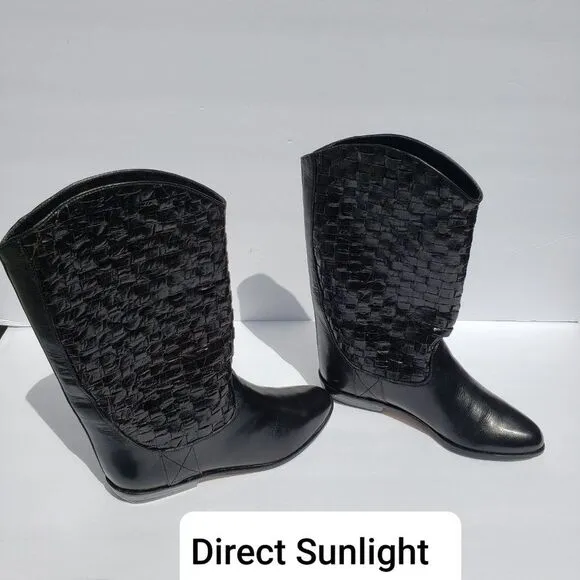 Enzo Angiolini Black Woven Leather Boots Size 6
