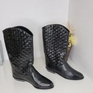 Enzo Angiolini Black Woven Leather Boots Size 6