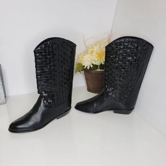 Enzo Angiolini Black Woven Leather Boots Size 6