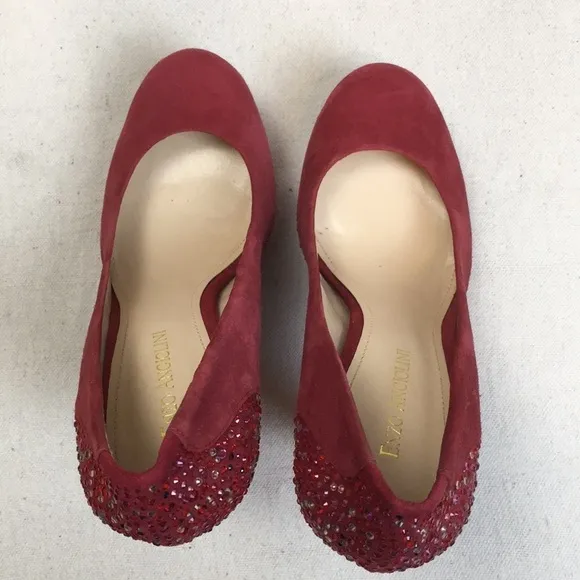 Enzo Angiolini red suede Rhinestone platform shoes