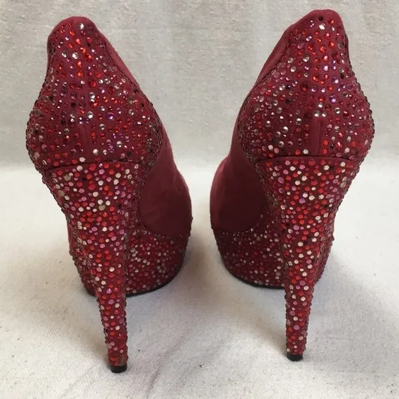 Enzo Angiolini red suede Rhinestone platform shoes