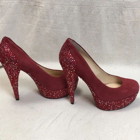 Enzo Angiolini red suede Rhinestone platform shoes