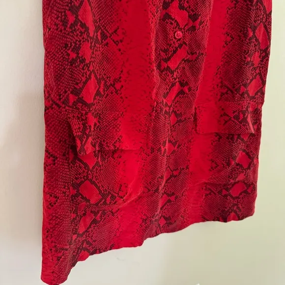 Equipment Femme Red Silk Snakeskin Shirt Dress | Size Small | Sleeveless