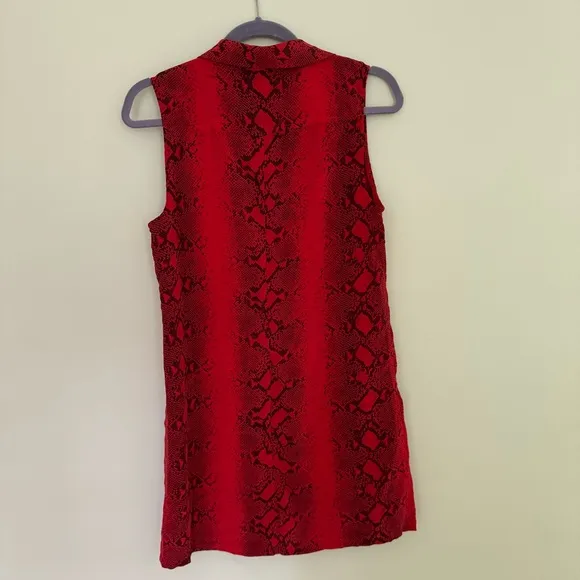 Equipment Femme Red Silk Snakeskin Shirt Dress | Size Small | Sleeveless