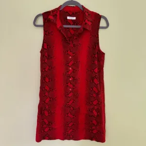 Equipment Femme Red Silk Snakeskin Shirt Dress | Size Small | Sleeveless