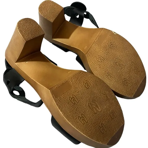 Eric Michael Black Leather Sienna Platform Sandal Block Heels Retro Y2K Style