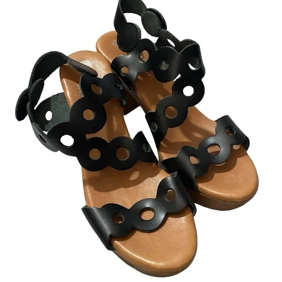 Eric Michael Black Leather Sienna Platform Sandal Block Heels Retro Y2K Style