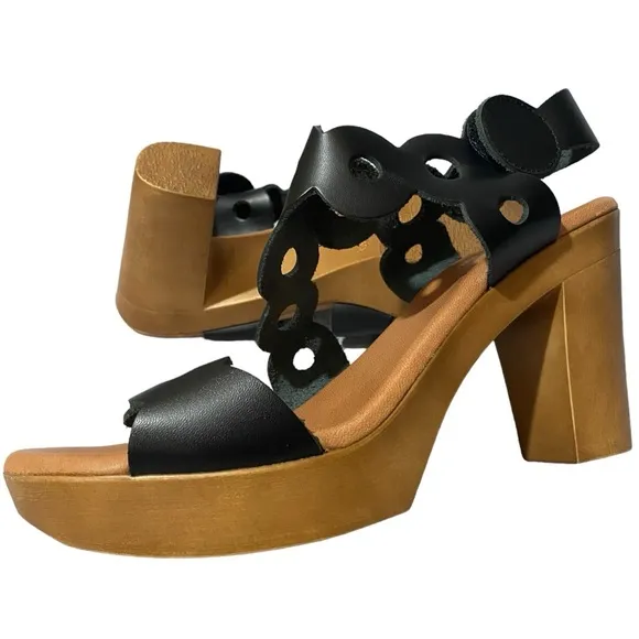 Eric Michael Black Leather Sienna Platform Sandal Block Heels Retro Y2K Style
