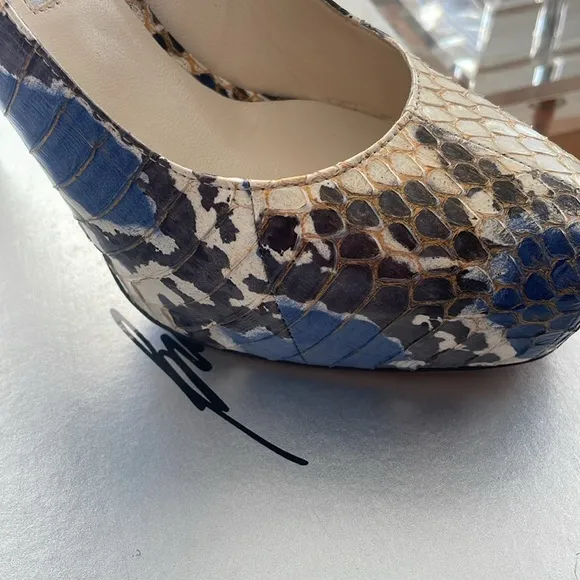 EUC, Brian Atwood Blue and Cream Python Women's Heels- size 39