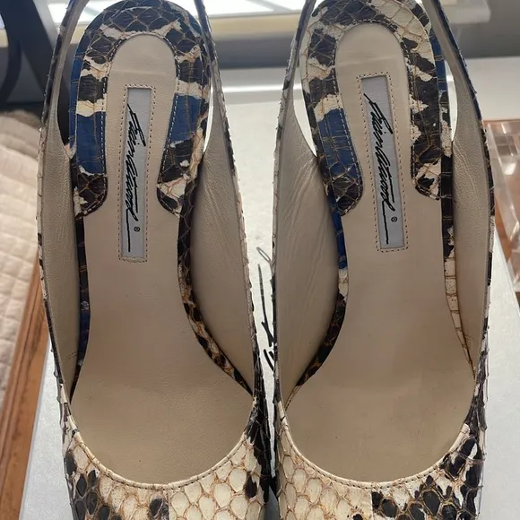 EUC, Brian Atwood Blue and Cream Python Women's Heels- size 39