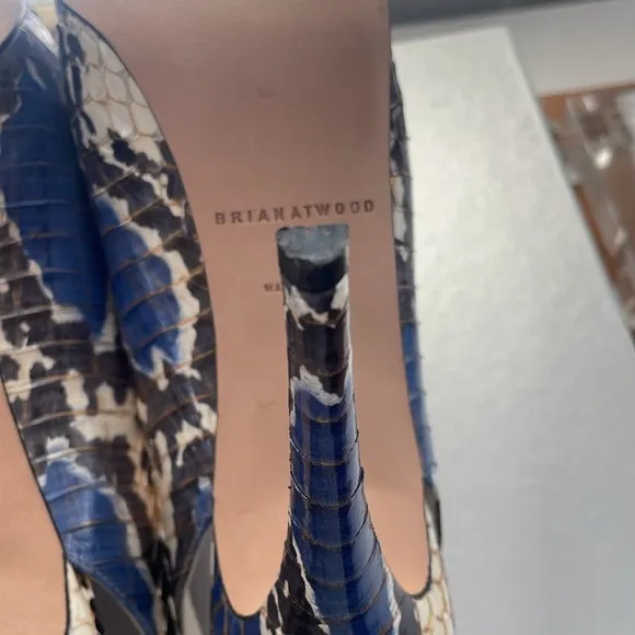 EUC, Brian Atwood Blue and Cream Python Women's Heels- size 39