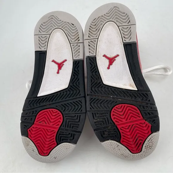 EUC Nike Kids Jordan 4 Retro Red Cement White Red Athletic Shoes - Size 12 Child