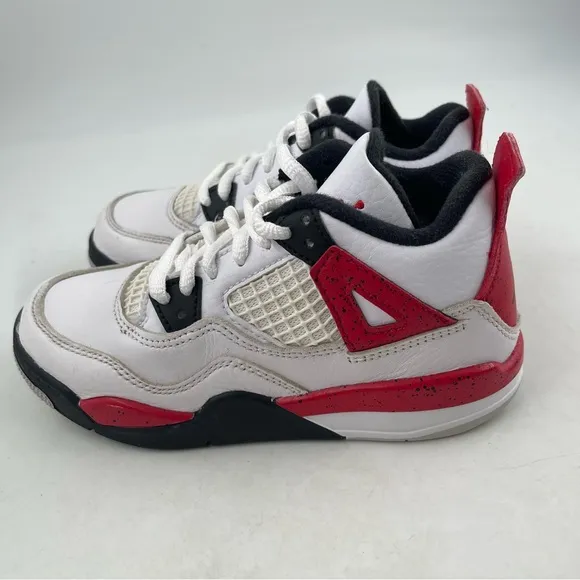 EUC Nike Kids Jordan 4 Retro Red Cement White Red Athletic Shoes - Size 12 Child