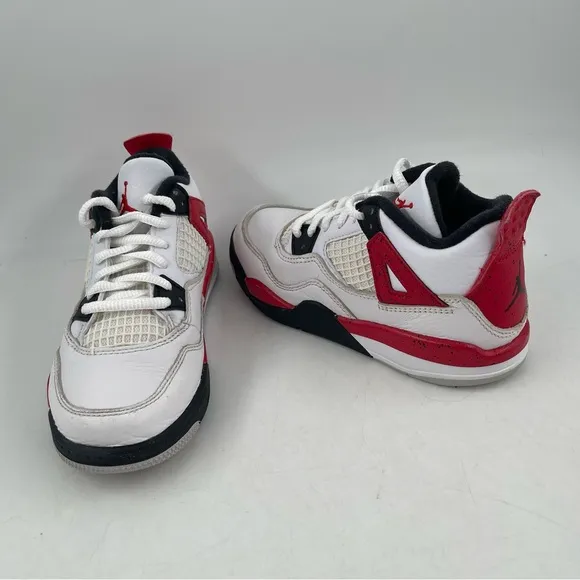 EUC Nike Kids Jordan 4 Retro Red Cement White Red Athletic Shoes - Size 12 Child
