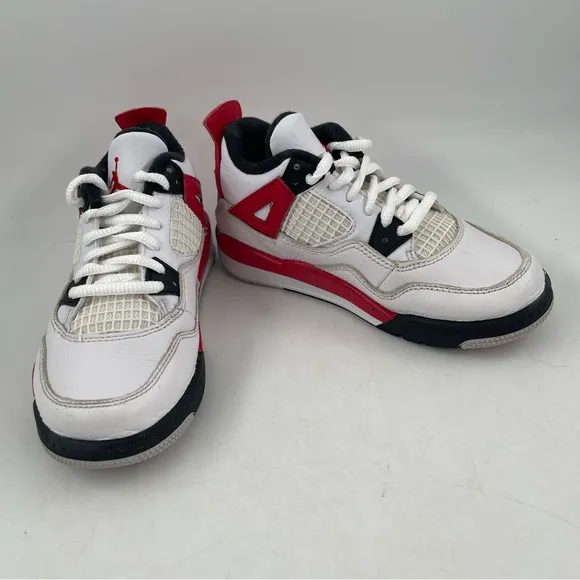 EUC Nike Kids Jordan 4 Retro Red Cement White Red Athletic Shoes - Size 12 Child