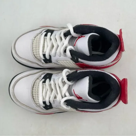 EUC Nike Kids Jordan 4 Retro Red Cement White Red Athletic Shoes - Size 12 Child