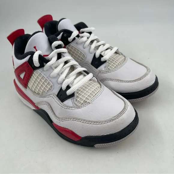 EUC Nike Kids Jordan 4 Retro Red Cement White Red Athletic Shoes - Size 12 Child