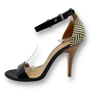 EUC Madewell Marcel Black Leather Sandals w/Woven Raffia Heels Sz 8.5