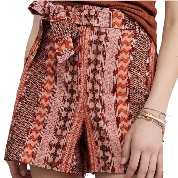 Eva Franco ANTHROPOLOGIE Fall Orange Aztec Motif Women's Luxe Tweed Shorts 4