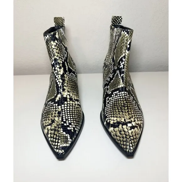 Everlane The Boss Boot Snake Print Ankle Pointy Toe Booties Women's SIZE 8